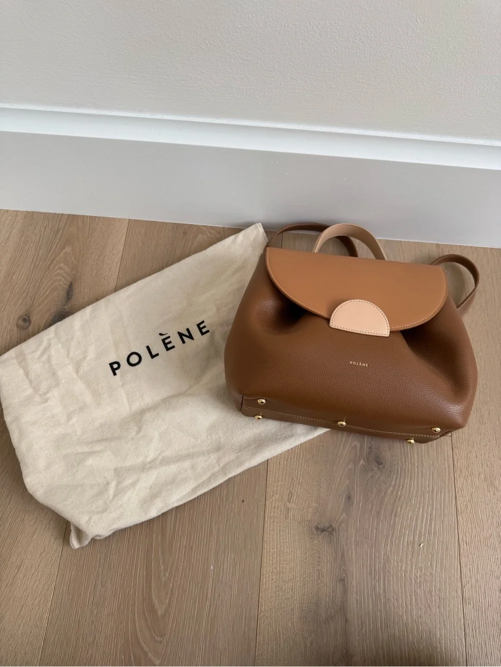 Polène tan and light-tan leather top-handle bag